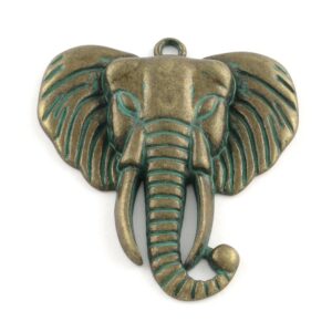 Metal pendant charm elephant 54x48mm brass patinated