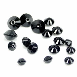 Glass beads double cone black size selection, 10 pieces