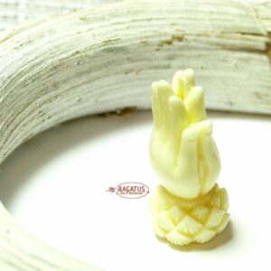 Plastic bead Lotus Buddha’s hands Mala 30×13 mm cream white