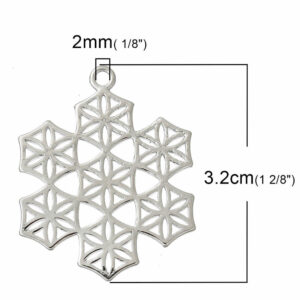 Metal pendant flower of life snowflake 32x25mm silver