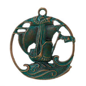Metal pendant charm ship 43x38mm patinated brass