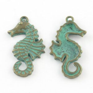 Metal pendant charm seahorse 38x20mm brass patinated