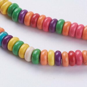 Perle de pierre rondelle colorée 6×2,5 mm, 1 fil