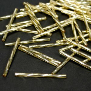 perline a spillo intrecciate Bugle Beads oro 35mm Preciosa, 20 pezzi