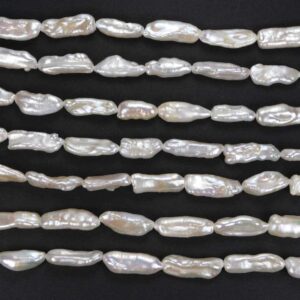 Perles d’eau douce Biwa oblong blanc crème 6 x 27 mm, 1 fil