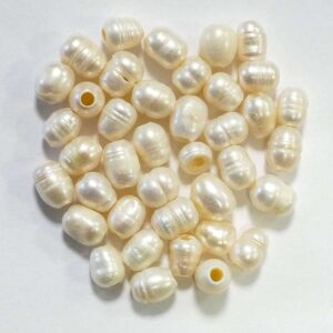 Süßwasserperlen Großlochperlen oval perlweiß ca. 8-9×8-12mm, 1 Stück