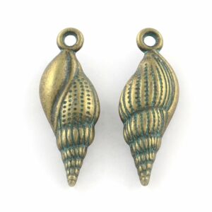 Metal pendant charm tower shell 24x8mm patinated brass