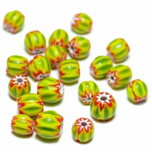 Glass beads chevron green yellow red approx. 7 mm, 10 pieces