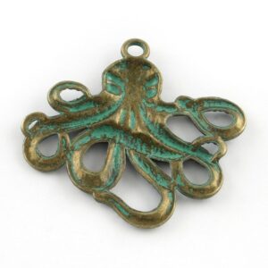 Metal pendant octopus squid 56x58mm brass patinated