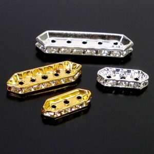 Spacer bead rectangular rhinestone metal 2 pieces