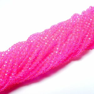 Crystal beads rondelle faceted pink 3 x 4 mm, 1 strand