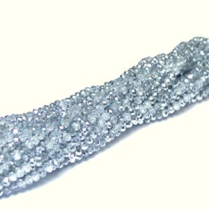 Perles de cristal rondelle facettées argent semi-transparentes 3 x 4 mm, 1 fil