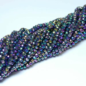 Perles de cristal rondelle facettées multicolores métallisées 3 x 4 mm, 1 fil