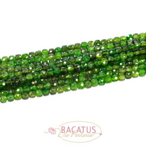 Diopside cube faceted approx 4x4mm, 1 strand