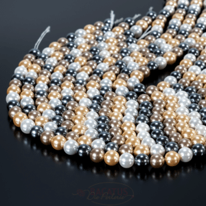 Perles de coquillage, boule brillante, 6 – 8 mm, 1 rang