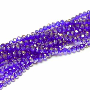 Crystal beads rondelle faceted royal blue AB 3 x 4 mm, 1 strand