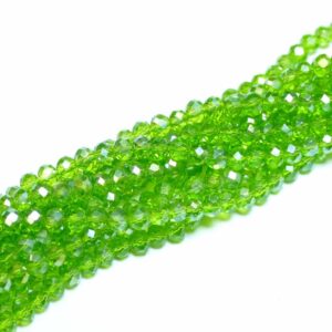Perles de cristal rondelle facettées vertes 3 x 4 mm, 1 fil