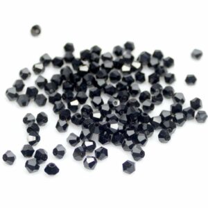 Glass beads double cone black 3.5 mm, 50 pieces