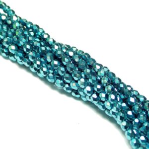 Perles de verre rodées facettées 3-4 mm couleurs métal lourd, 1 fil