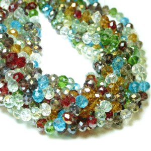 Crystal glass beads rondelle facetted multicolored 8×6 mm, 1 strand