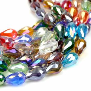 Perles de verre goutte facettées multicolores 15×10 mm, 1 fil