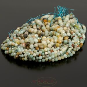 Amazonite beads faceted multicolored plain round , 1 strand