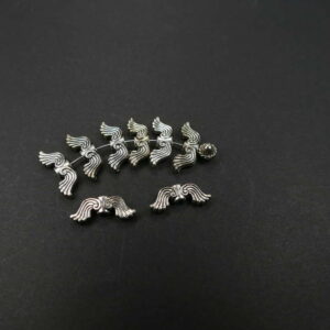 Metal bead wings wave-shaped silver-plated 19×7 mm, 3 pieces