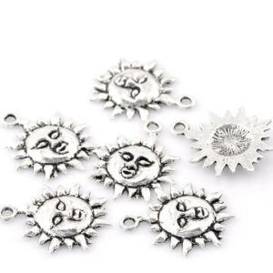 Metal pendants charm sun face 23×19 mm, 4 pieces