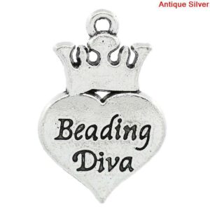 Pendentif métal coeur Perles Diva 24×15 mm