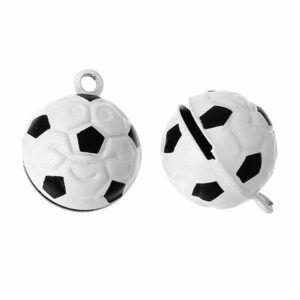 Pendentif breloque en métal cloche de football noir/blanc 21×17 mm
