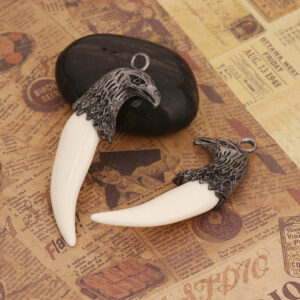 Metal pendant tooth eagle head blackened 67×25 mm