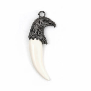 Metal pendant tooth eagle head blackened 67×25 mm