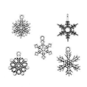 Pendentifs en métal charm flocons de neige mix, 50 pièces