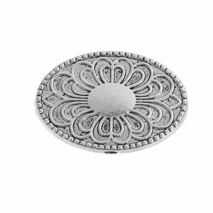 Perlina in metallo disco ovale motivo floreale 24×16 mm