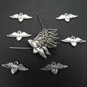 Metal pendant wing heart silver-plated 24 and 35 mm