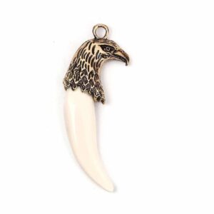 Metal pendant tooth eagle head blackened gold 67×25 mm