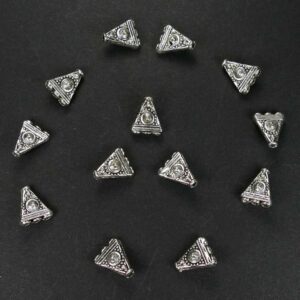 Triangle distributeur de perles en métal motif Inca 11×9 mm, 4 pièces