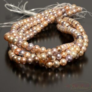 Perles d’eau douce grade A « presque rondes » multicolores 9-10mm, 1 rang