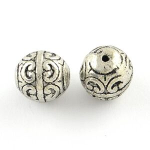 Metal bead plain round patterned 12 mm, 2 pieces