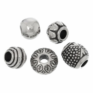 Acrylic beads, silver different sizes and patterns random mix 50x