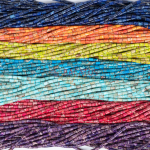 Tubi di diaspro impression selezione di colori lucidi circa 6x9mm, 1 filo