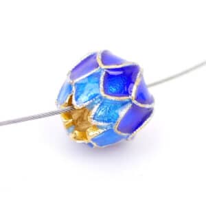 Perle métal fleur de lotus émail cloisonné 9 mm or bleu