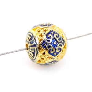 Metal bead enamel cloisonné 10 mm gold blue