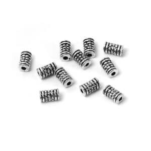Metal bead roller / cylinder, dotted 7×4 mm metal, silver 10x