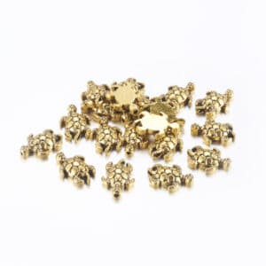 Metal bead turtle metal, gold 13 x 9 x 4 mm 5 pieces