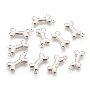 Metal charms dog bone silver 22×11 mm, 3 pieces