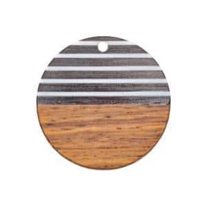 Disque pendentif bois & résine, rond noir, blanc 28.5×3.5mm