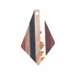 Wood & resin pendant rhombus turquoise, orange 33 x 20 x 2.5 mm 1 piece