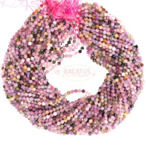 Tourmaline beads faceted pink black plain round , 1 strand
