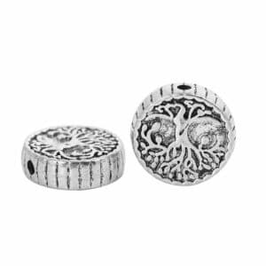 Metal bead, roundel with tree 15×4.7mm, 3 pieces